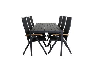 Matgrupp Utomhus - Venture Home Break Matbord 205x90 Svart + 6 Panama Positionsstolar Svart/Natur