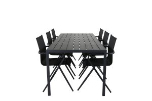 Matgrupp Utomhus - Venture Home Break Matbord 205x90 Svart + 6 Alina Matstolar Svart