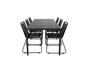 Matgrupp Utomhus - Venture Home Break Matbord 205x90 Svart + 6 Lindos Matstolar Svart
