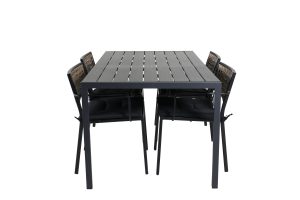Matgrupp Utomhus - Venture Home Break Matbord 150x90 Svart + 4 Paola Matstolar Svart/Natur inkl. dynor