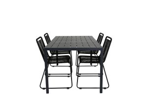 Matgrupp Utomhus - Venture Home Break Matbord 150x90 Svart + 4 Lindos Matstolar Svart
