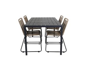 Matgrupp Utomhus - Venture Home Break Matbord 150x90 Svart + 4 Lindos Matstolar Svart/Brun