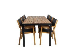 Matgrupp Utomhus - Venture Home Bois Matbord 205x90 Svart/Natur + 6 Venedig Karmstolar Natur/Svart