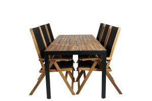 Matgrupp Utomhus - Venture Home Bois Matbord 205x90 Svart/Natur + 6 Little John Positionsstolar Svart/Natur