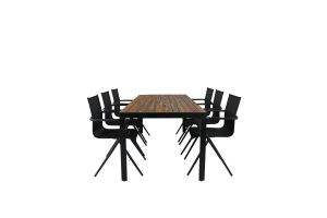 Matgrupp Utomhus - Venture Home Bois Matbord 205x90 Svart/Natur + 6 Alina Matstolar Svart