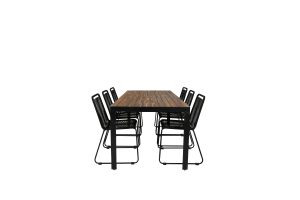 Matgrupp Utomhus - Venture Home Bois Matbord 205x90 Svart/Natur + 6 Lindos Matstolar Svart