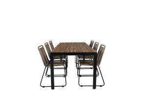 Matgrupp Utomhus - Venture Home Bois Matbord 205x90 Svart/Natur + 6 Lindos Matstolar Svart/Brun