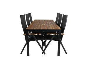 Matgrupp Utomhus - Venture Home Bois Matbord 205x90 Svart/Natur + 6 Panama Light Positionsstolar Svart/Natur