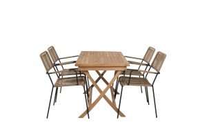 Matgrupp Utomhus - Venture Home Kenya Matbord 120x70 Natur + 4 Lindos Karmstolar Svart/Brun