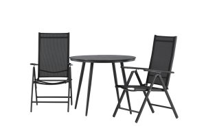 Matgrupp Utomhus - Venture Home Break Runt Matbord Ø90 Svart + 2 Break Positionsstolar Svart