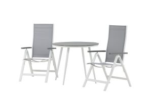 Matgrupp Utomhus - Venture Home Break Runt Matbord Ø90 Vit/Grå + 2 Albany Positionsstolar Vit/Grå