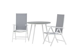 Matgrupp Utomhus - Venture Home Break Runt Matbord Ø90 Vit/Grå + 2 Break Positionsstolar Vit/Grå