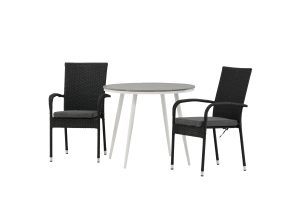 Matgrupp Utomhus - Venture Home Break Runt Matbord Ø90 Vit/Grå + 2 Anna Karmstolar Svart