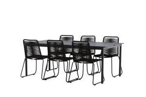 Matgrupp Utomhus - Venture Home Modena Matbord 200x100 Svart + 6 Lindos Matstolar Svart