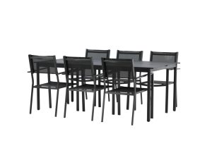 Matgrupp Utomhus - Venture Home Modena Matbord 200x100 Svart + 6 Copacabana Matstolar Svart
