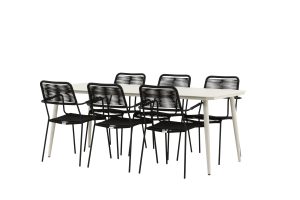 Matgrupp Utomhus - Venture Home Lina Matbord 200x90 Beige + 6 Lindos Karmstolar Svart