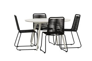 Matgrupp Utomhus - Venture Home Lina Runt Matbord Ø120 Beige + 4 Lindos Matstolar Svart