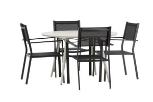 Matgrupp Utomhus - Venture Home Lina Runt Matbord Ø120 Beige + 4 Copacabana Matstolar Svart