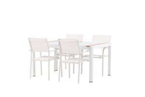 Matgrupp Utomhus - Venture Home Togo Matbord 150x100 Vit/Natur + 4 Santorini Karmstolar Vit