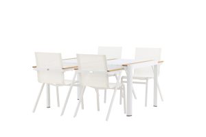 Matgrupp Utomhus - Venture Home Togo Matbord 150x100 Vit/Natur + 4 Mexico Karmstolar Vit/Natur