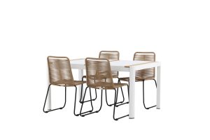 Matgrupp Utomhus - Venture Home Togo Matbord 150x100 Vit/Natur + 4 Lindos Matstolar Svart/Brun