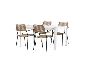 Matgrupp Utomhus - Venture Home Togo Matbord 150x100 Vit/Natur + 4 Lindos Karmstolar Svart/Brun