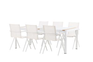 Matgrupp Utomhus - Venture Home Togo Matbord 200x100 Vit/Natur + 6 Alina Matstolar Vit