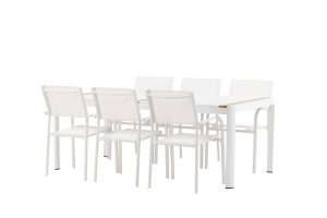 Matgrupp Utomhus - Venture Home Togo Matbord 200x100 Vit/Natur + 6 Santorini Matstolar Vit