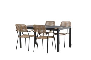 Matgrupp Utomhus - Venture Home Togo Matbord 150x100 Svart/Natur + 4 Lindos Karmstolar Svart/Brun