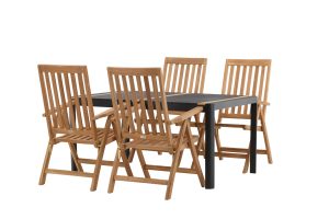 Matgrupp Utomhus - Venture Home Togo Matbord 150x100 Svart/Natur + 4 Kenya Positionsstolar Natur