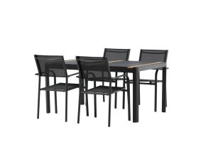 Matgrupp Utomhus - Venture Home Togo Matbord 150x100 Svart/Natur + 4 Santorini Karmstolar Svart