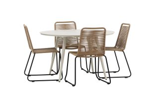 Matgrupp Utomhus - Venture Home Lina Runt Matbord Ø120 Beige + 4 Lindos Matstolar Brun