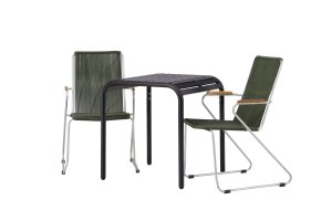 Matgrupp Utomhus - Venture Home Borneo Cafébord 70x70 Svart + 2 Bois Matstolar Silver/Grön