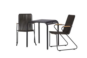 Matgrupp Utomhus - Venture Home Borneo Cafébord 70x70 Svart + 2 Bois Matstolar Svart/Mörkgrå