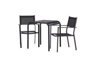 Matgrupp Utomhus - Venture Home Borneo Cafébord 70x70 Svart + 2 Copacabana Karmstolar Svart