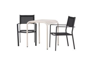 Matgrupp Utomhus - Venture Home Borneo Cafébord 70x70 Beige + 2 Copacabana Matstolar Svart
