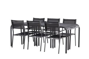 Matgrupp Utomhus - Venture Home Borneo Matbord 100x200 Svart + 6 Copacabana Matstolar Svart