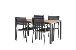 Matgrupp Utomhus - Venture Home Break Matbord 90x150 Svart/Natur + 4 Copacabana Matstolar Svart