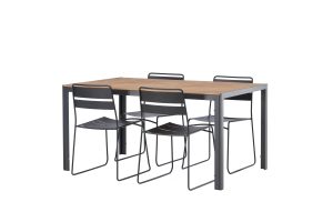 Matgrupp Utomhus - Venture Home Break Matbord 90x150 Svart/Natur + 4 Lina Matstolar Svart
