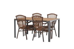 Matgrupp Utomhus - Venture Home Break Matbord 90x150 Svart/Natur + 4 Galera Matstolar Brun