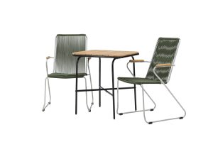 Matgrupp Utomhus - Venture Home Holmbeck Cafébord 55x70 Svart/Natur + 2 Bois Matstolar Silver/Grön/Natur