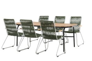Matgrupp Utomhus - Venture Home Holmbeck Matbord 90x200 Svart + 6 Bois Matstolar Silver/Grön