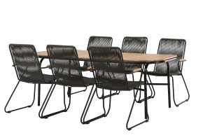 Matgrupp Utomhus - Venture Home Holmbeck Matbord 90x200 Svart + 6 Bois Matstolar Svart/Mörkgrå