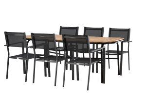 Matgrupp Utomhus - Venture Home Holmbeck Matbord 90x200 Svart + 6 Copacabana Matstolar Svart
