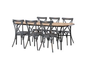 Matgrupp Utomhus - Venture Home Holmbeck Matbord 90x200 Svart + 6 Tablas Matstolar Svart