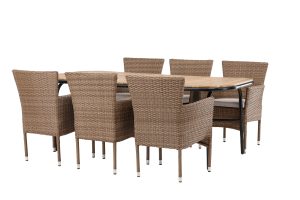Matgrupp Utomhus - Venture Home Holmbeck Matbord 90x200 Svart + 6 Malina Matstolar Natur