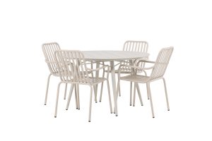 Matgrupp Utomhus - Venture Home Lina Runt Matbord Ø120 Beige + 4 Peking Matstolar Beige