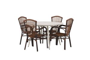 Matgrupp Utomhus - Venture Home Lina Runt Matbord Ø120 Beige + 4 Galera Matstolar Brun