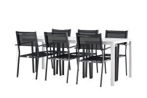 Matgrupp Utomhus - Venture Home Break Matbord 90x205 Vit + 6 Copacabana Karmstolar Svart