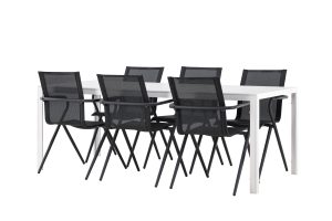 Matgrupp Utomhus - Venture Home Break Matbord 90x205 Vit + 6 Alina Matstolar Svart